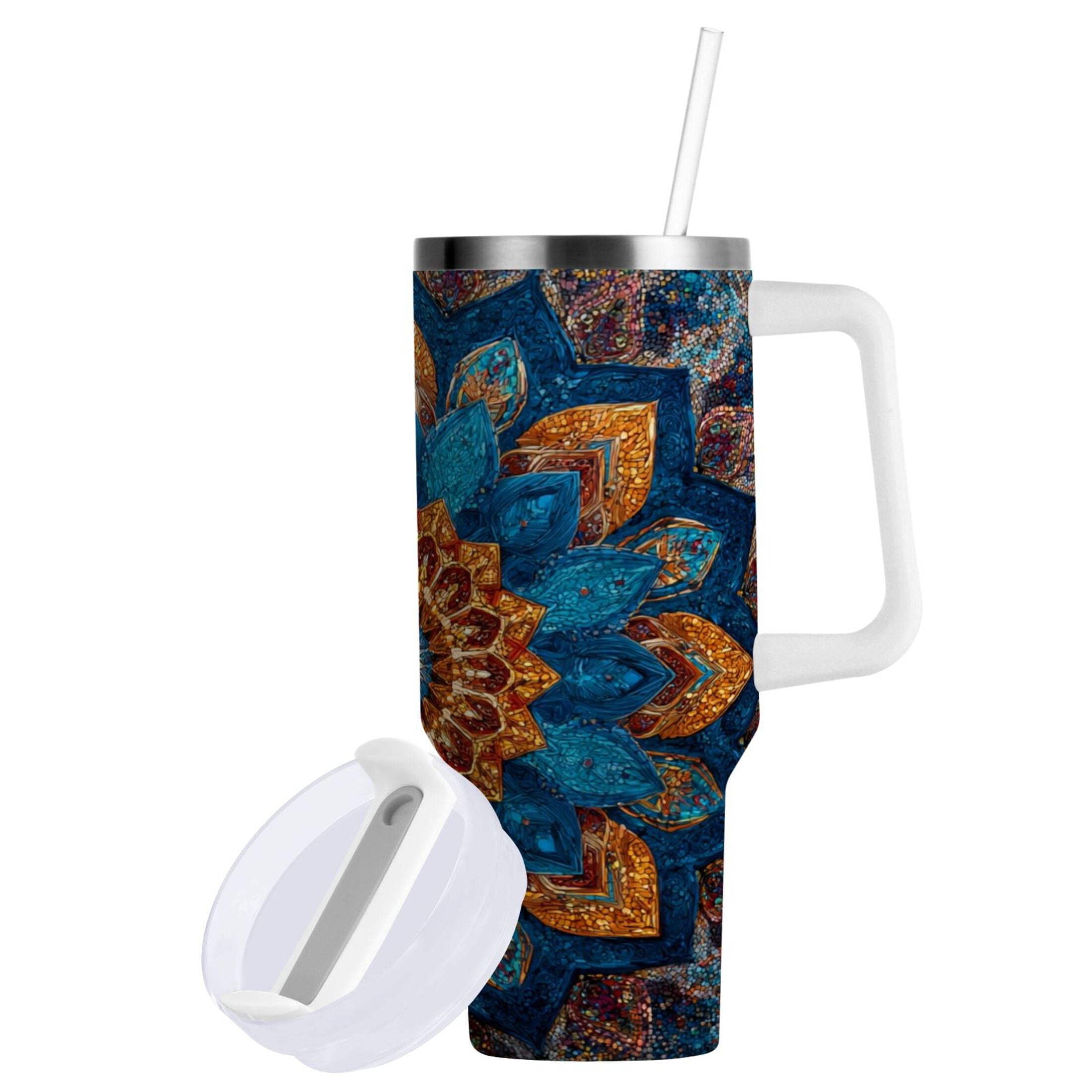 40 oz Insulated Stainless Steel Tumbler Double Wall Stainless Steel Tumbler with 2-Way Drinking Intricate Geometric Shapes M518A