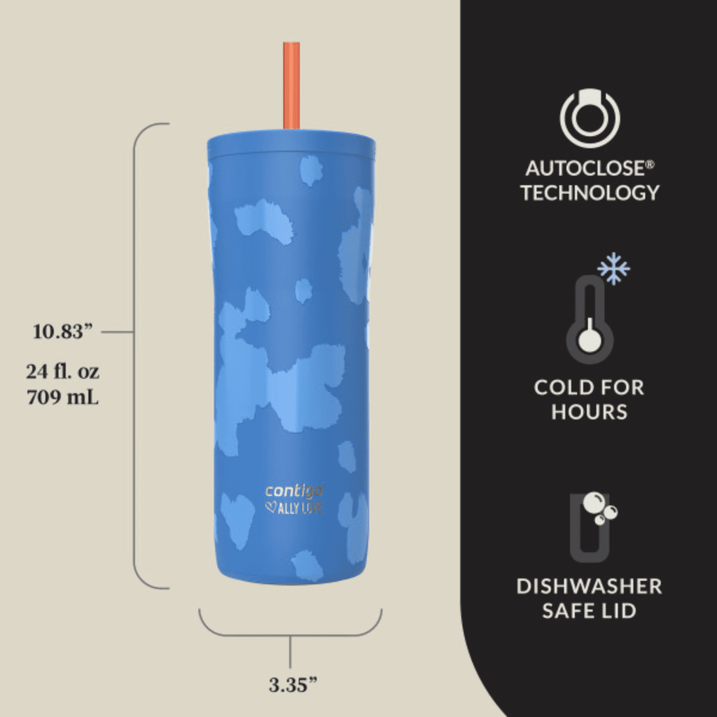 Contigo x Ally Love Streeterville 2.0 Stainless Steel Tumbler with Straw, 24 oz, Stellar Jay M112S