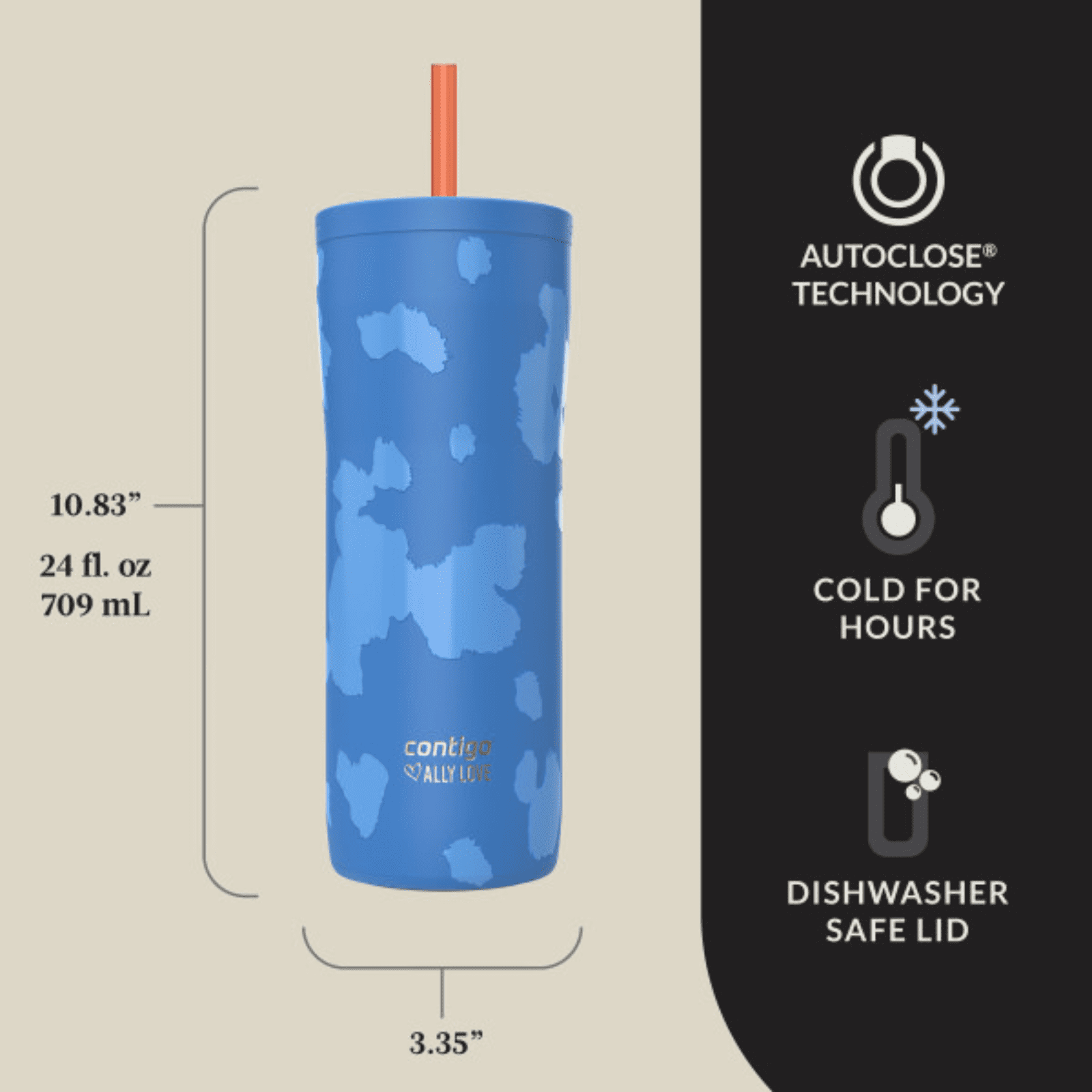 Contigo x Ally Love Streeterville 2.0 Stainless Steel Tumbler with Straw, 24 oz, Stellar Jay M112S