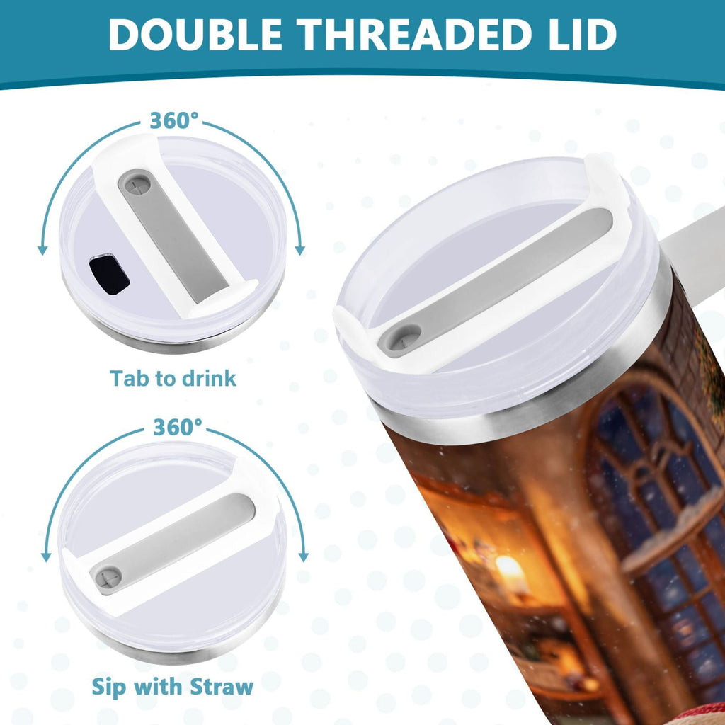 40 oz Insulated Stainless Steel Tumbler Double Wall Stainless Steel Tumbler with 2-Way Drinking Sitting Santa Claus M635F