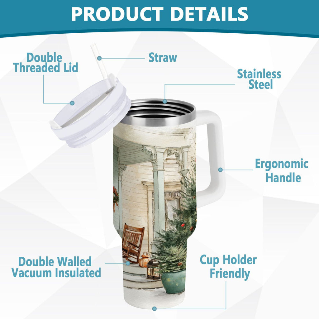 30 oz Insulated Stainless Steel Tumbler Double Wall Stainless Steel Tumbler with 2-Way Drinking Charming Christmas Doorway M670E