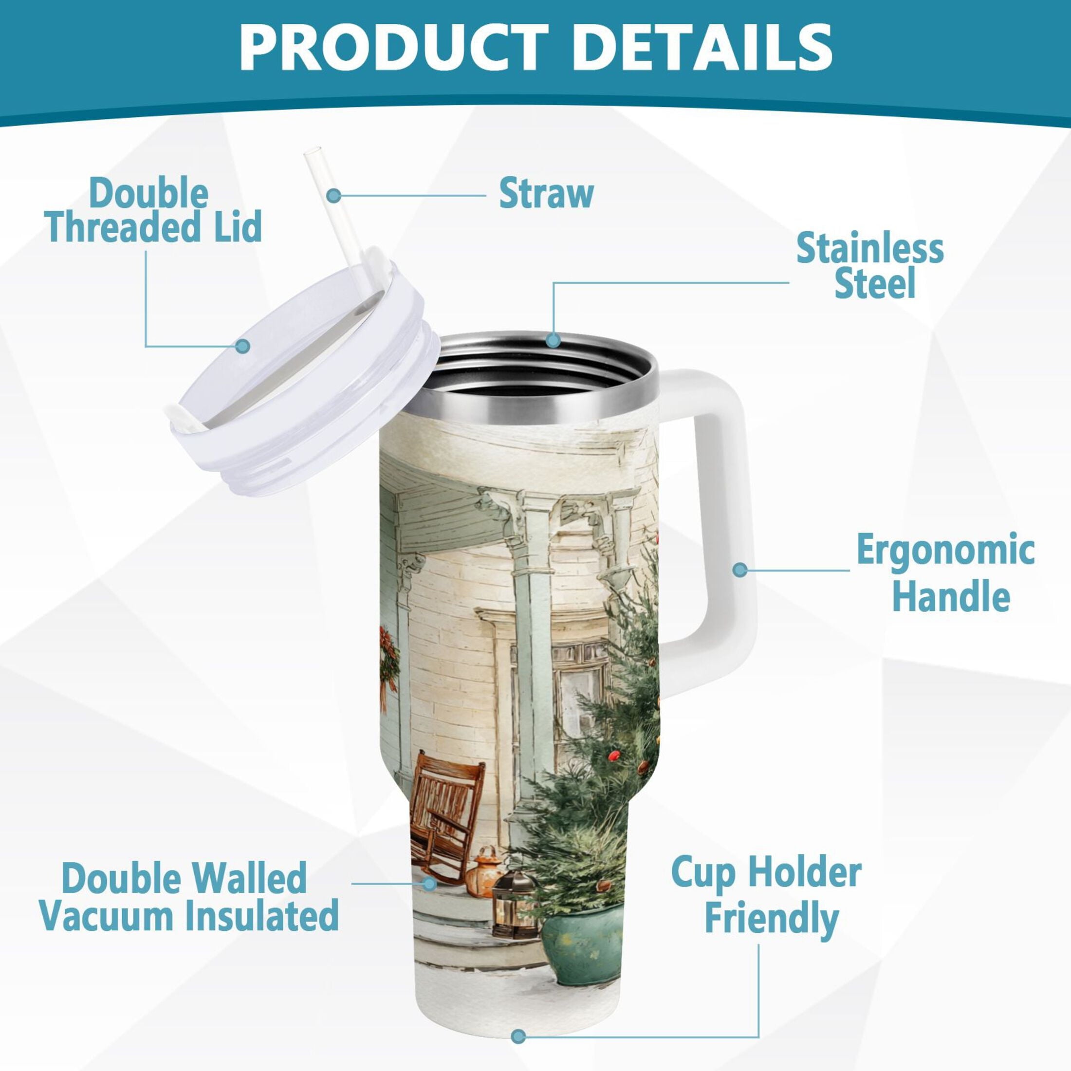 30 oz Insulated Stainless Steel Tumbler Double Wall Stainless Steel Tumbler with 2-Way Drinking Charming Christmas Doorway M670E