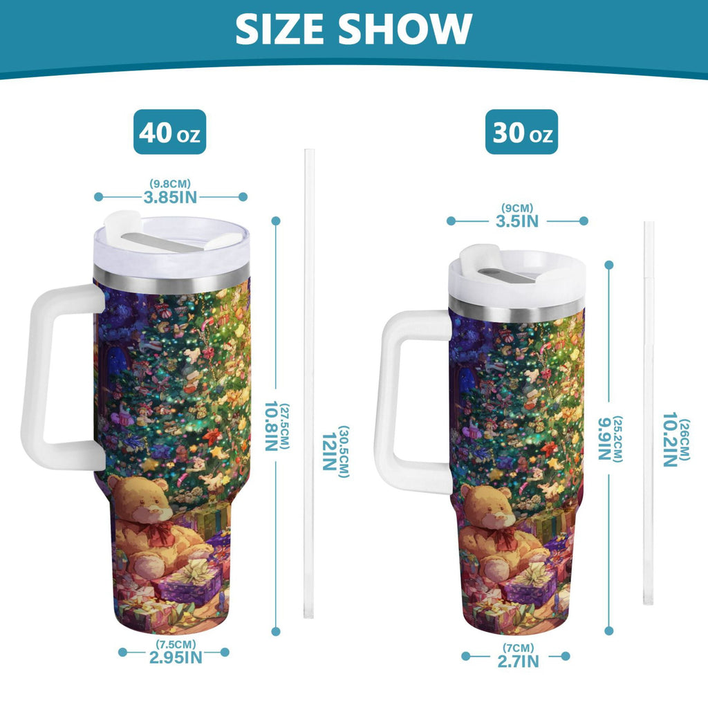 40 oz Insulated Stainless Steel Tumbler Double Wall Stainless Steel Tumbler with 2-Way Drinking Festive Christmas Scene M575A
