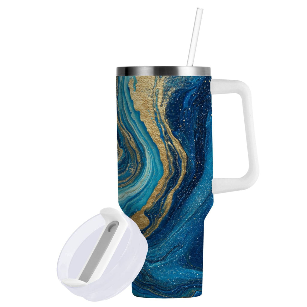 30 oz Insulated Stainless Steel Tumbler Double Wall Stainless Steel Tumbler with 2-Way Drinking Blue and Gold Ocean M507N