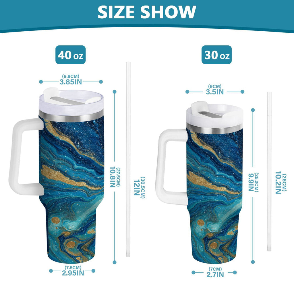 30 oz Insulated Stainless Steel Tumbler Double Wall Stainless Steel Tumbler with 2-Way Drinking Blue and Gold Ocean M507N