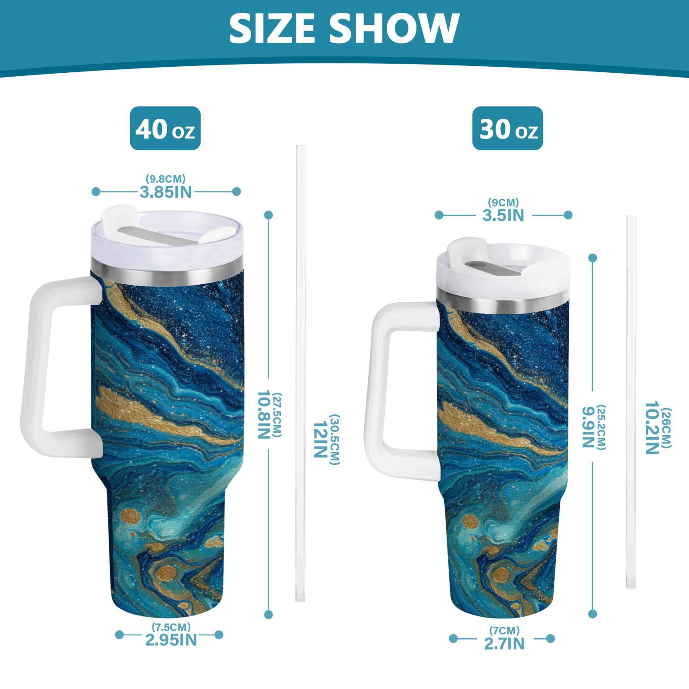 30 oz Insulated Stainless Steel Tumbler Double Wall Stainless Steel Tumbler with 2-Way Drinking Blue and Gold Ocean M507N