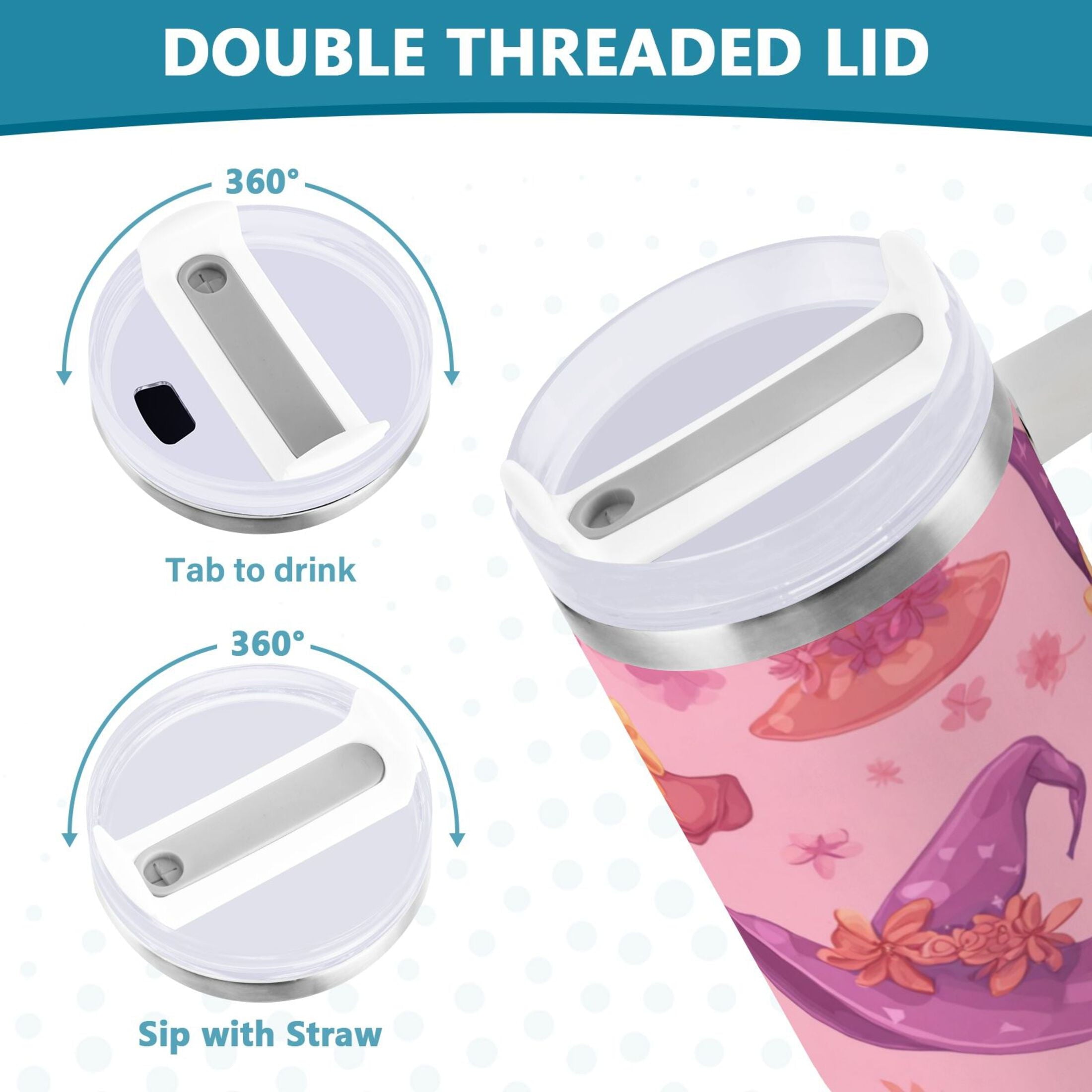 30 oz Insulated Stainless Steel Tumbler Double Wall Stainless Steel Tumbler with 2-Way Drinking Colorful Hat Pattern M543L