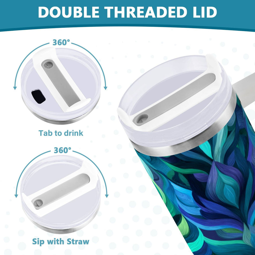40 oz Insulated Stainless Steel Tumbler Double Wall Stainless Steel Tumbler with 2-Way Drinking Elegant Blue Abstract Shapes M609R