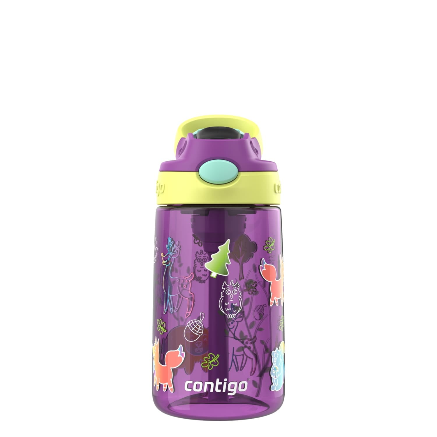 (4 pack) Contigo Kids Water Bottle with Redesigned AUTOSPOUT Straw, 14 oz, Grape Forest Haven M16G