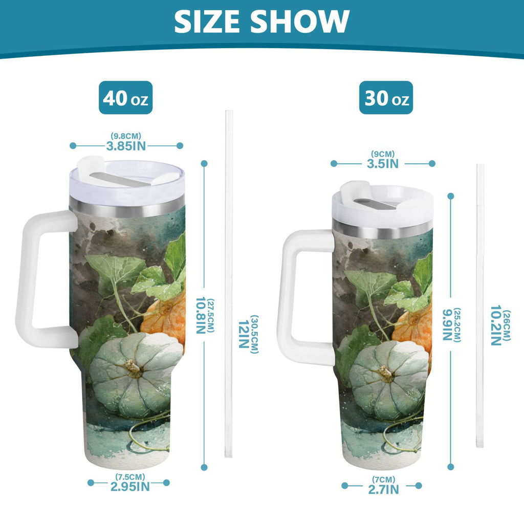 40 oz Insulated Stainless Steel Tumbler Double Wall Stainless Steel Tumbler with 2-Way Drinking Orange and White Pumpkins M535T