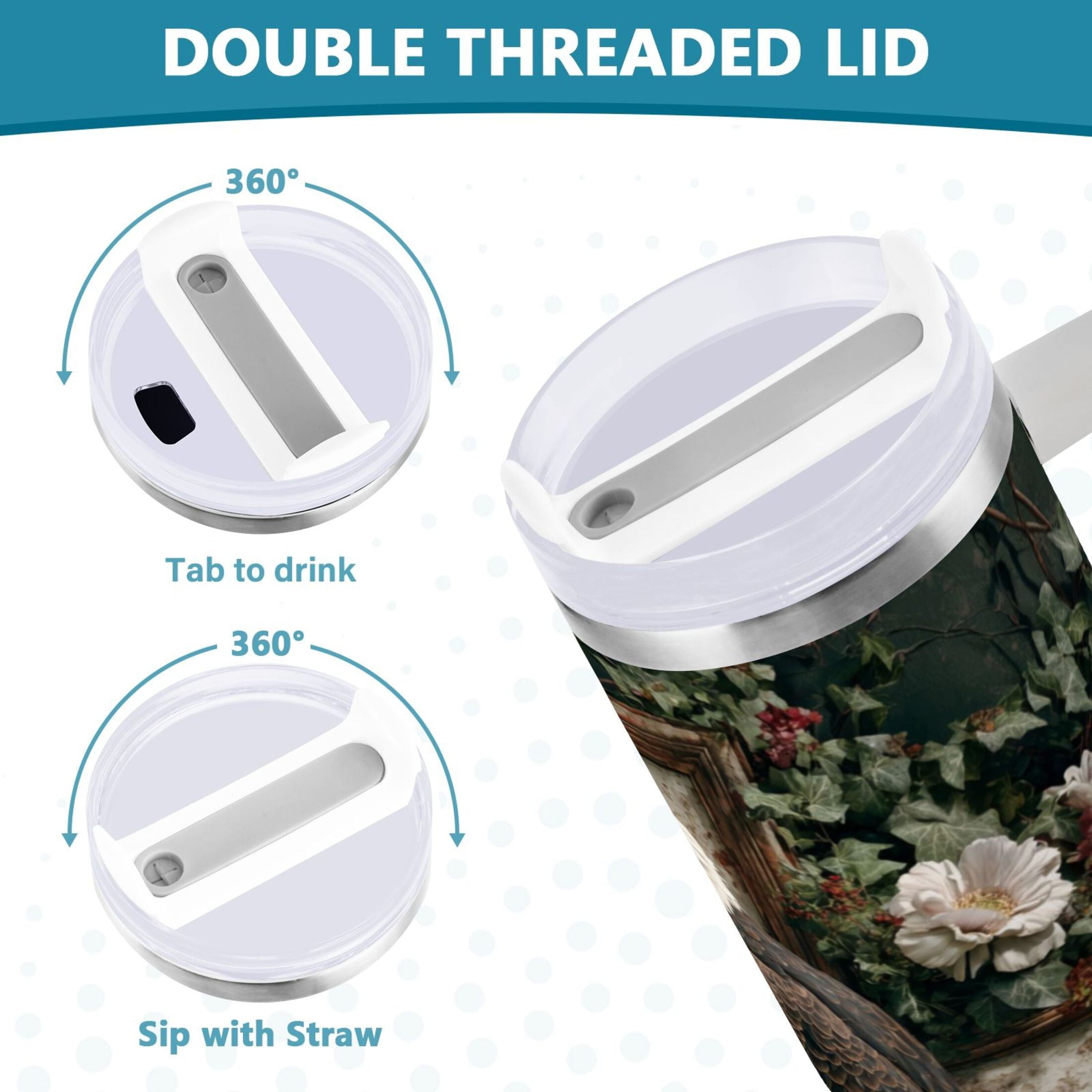 30 oz Insulated Stainless Steel Tumbler Double Wall Stainless Steel Tumbler with 2-Way Drinking Wreath and Bald Eagle M668B