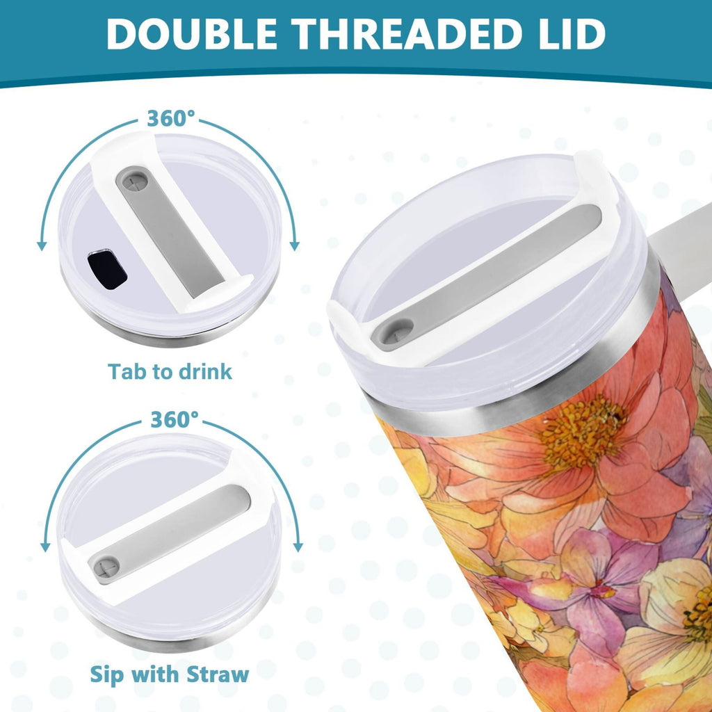 30 oz Insulated Stainless Steel Tumbler Double Wall Stainless Steel Tumbler with 2-Way Drinking Summer Blossoms M540J