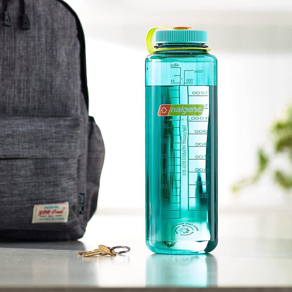 Nalgene Sustain Tritan BPA-Free Water Bottle Made with Material Derived from 50% Plastic Waste (using ISCC certified mass balance), 48 OZ, Wide Mouth, Blue M147S