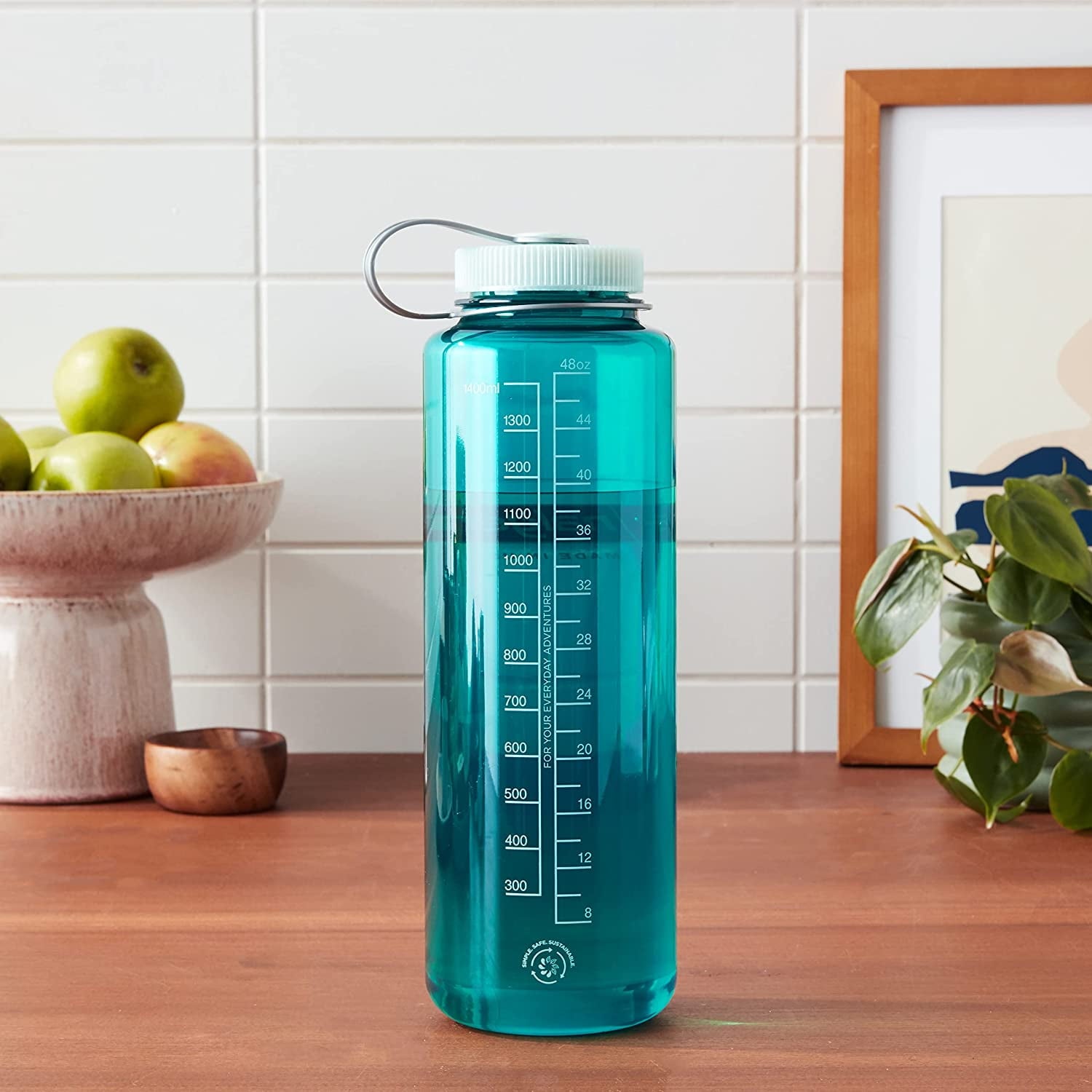 Nalgene Sustain Tritan BPA-Free Water Bottle Made with Material Derived from 50% Plastic Waste (using ISCC certified mass balance), 48 OZ, Wide Mouth, Blue M147S