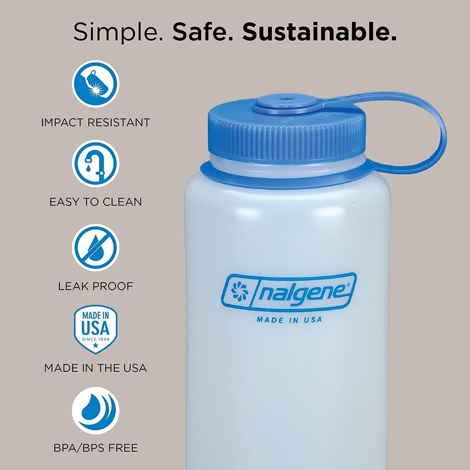 Nalgene Sustain Tritan BPA-Free Water Bottle Made with Material Derived from 50% Plastic Waste (using ISCC certified mass balance), 48 OZ, Wide Mouth, Blue M147S