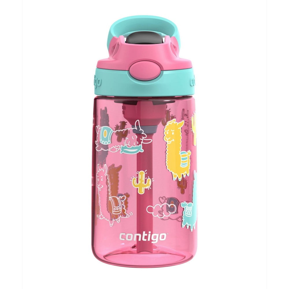 Contigo 14oz Kids' Water Bottle with Redesigned AutoSpout Straw Azalea Jade Vine with Llamas M26L