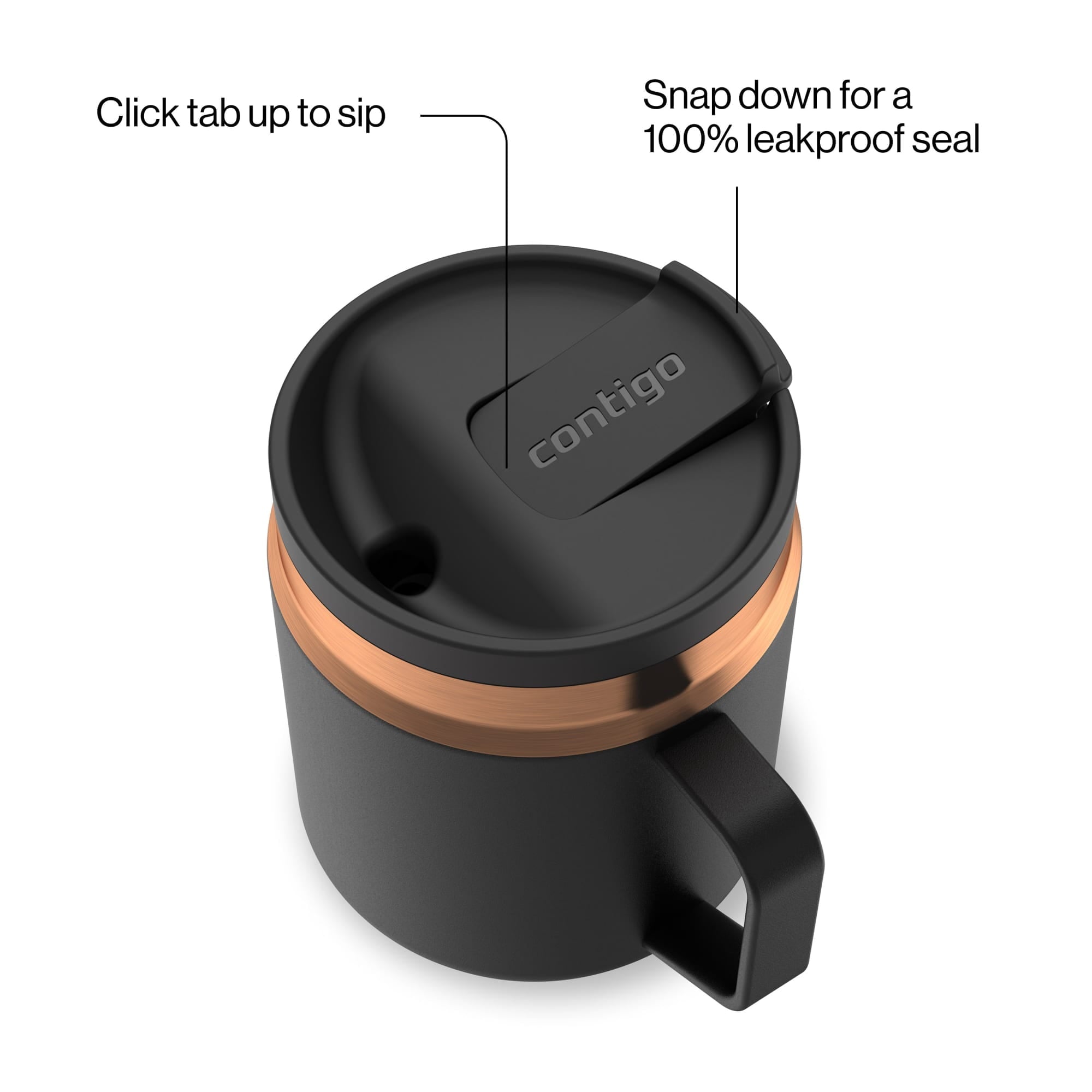 Contigo SnapSeal Leakproof Stainless Steel Reusable Travel Tumbler,Black/Bronze, 14 oz M27E