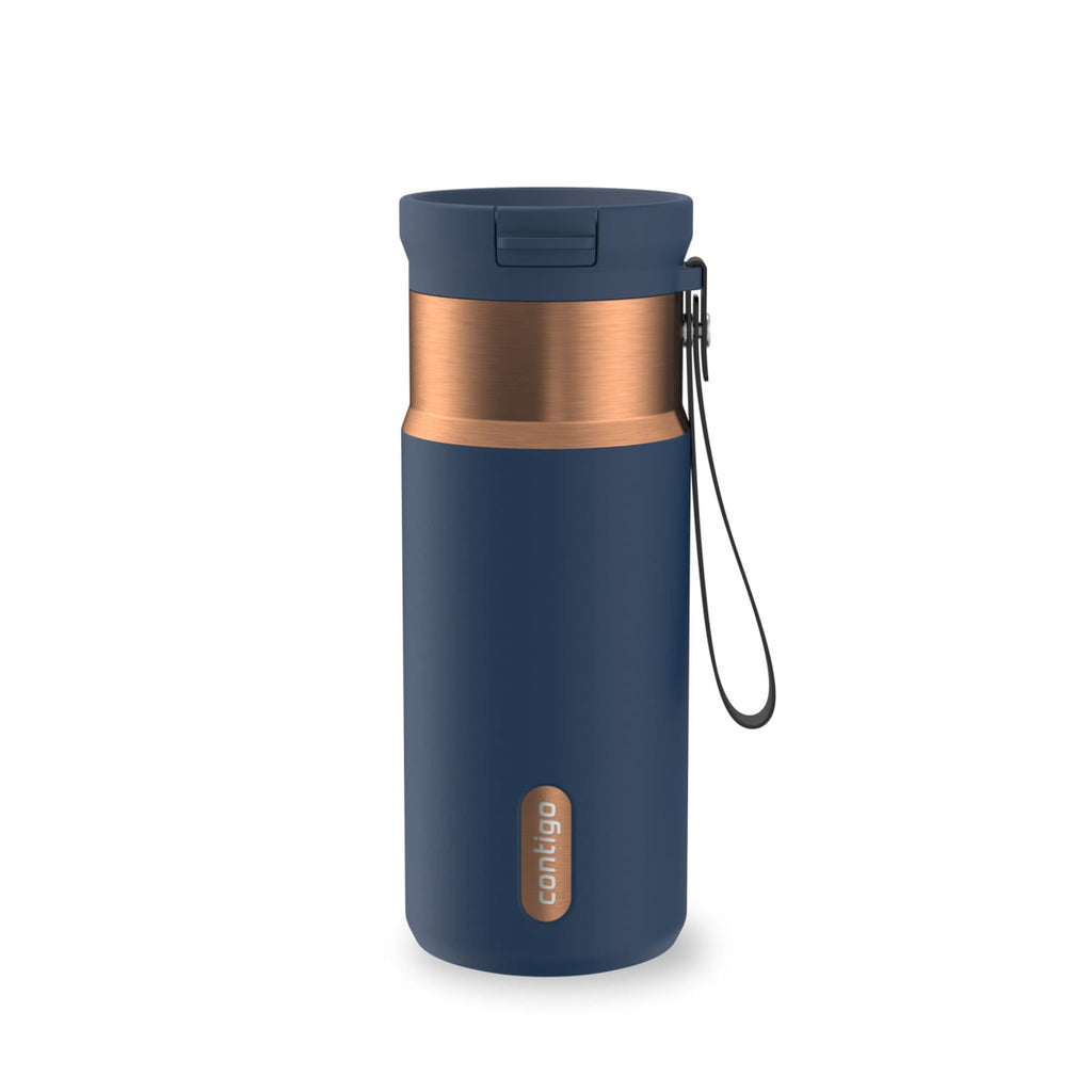 Contigo SnapSeal Leakproof Stainless Steel Reusable Water Bottle with Carrying Strap, Black/Bronze, 16 oz M65U