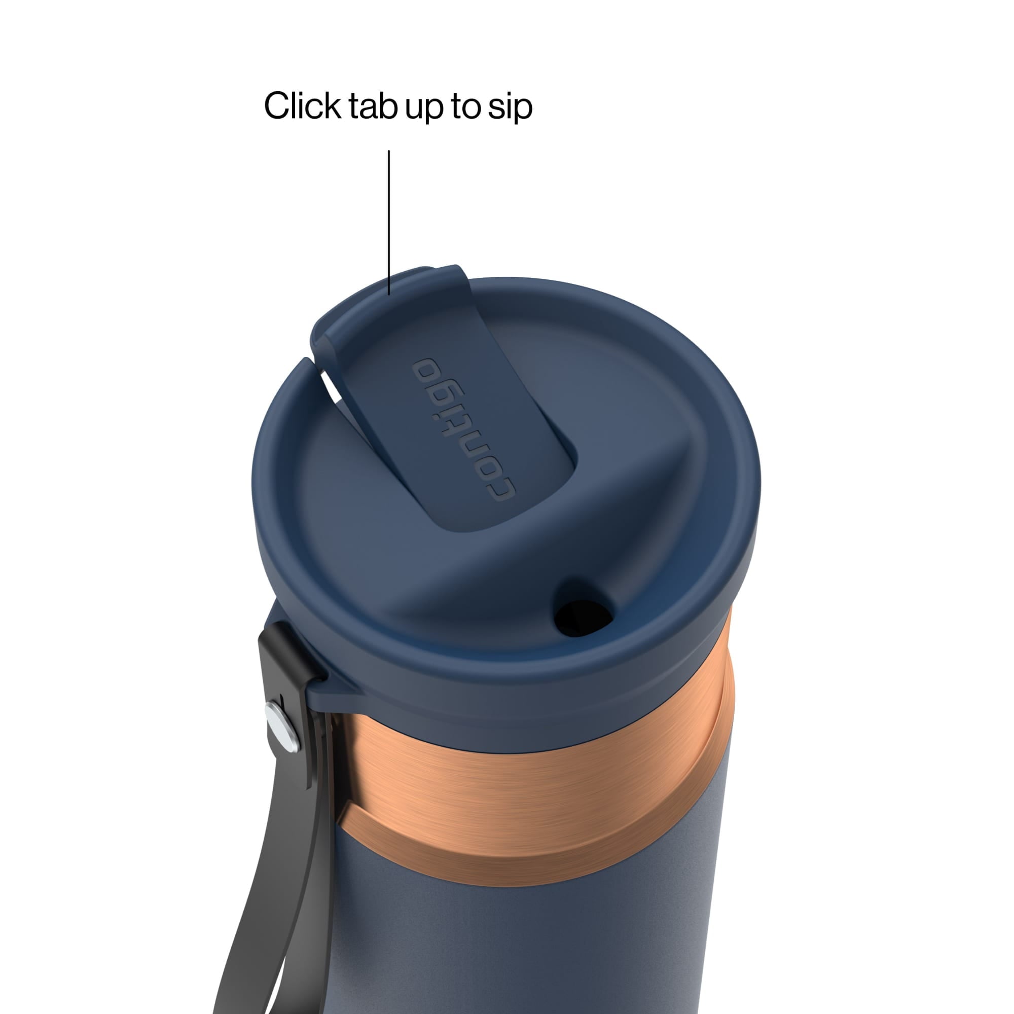 Contigo SnapSeal Leakproof Stainless Steel Reusable Water Bottle with Carrying Strap, Black/Bronze, 16 oz M65U