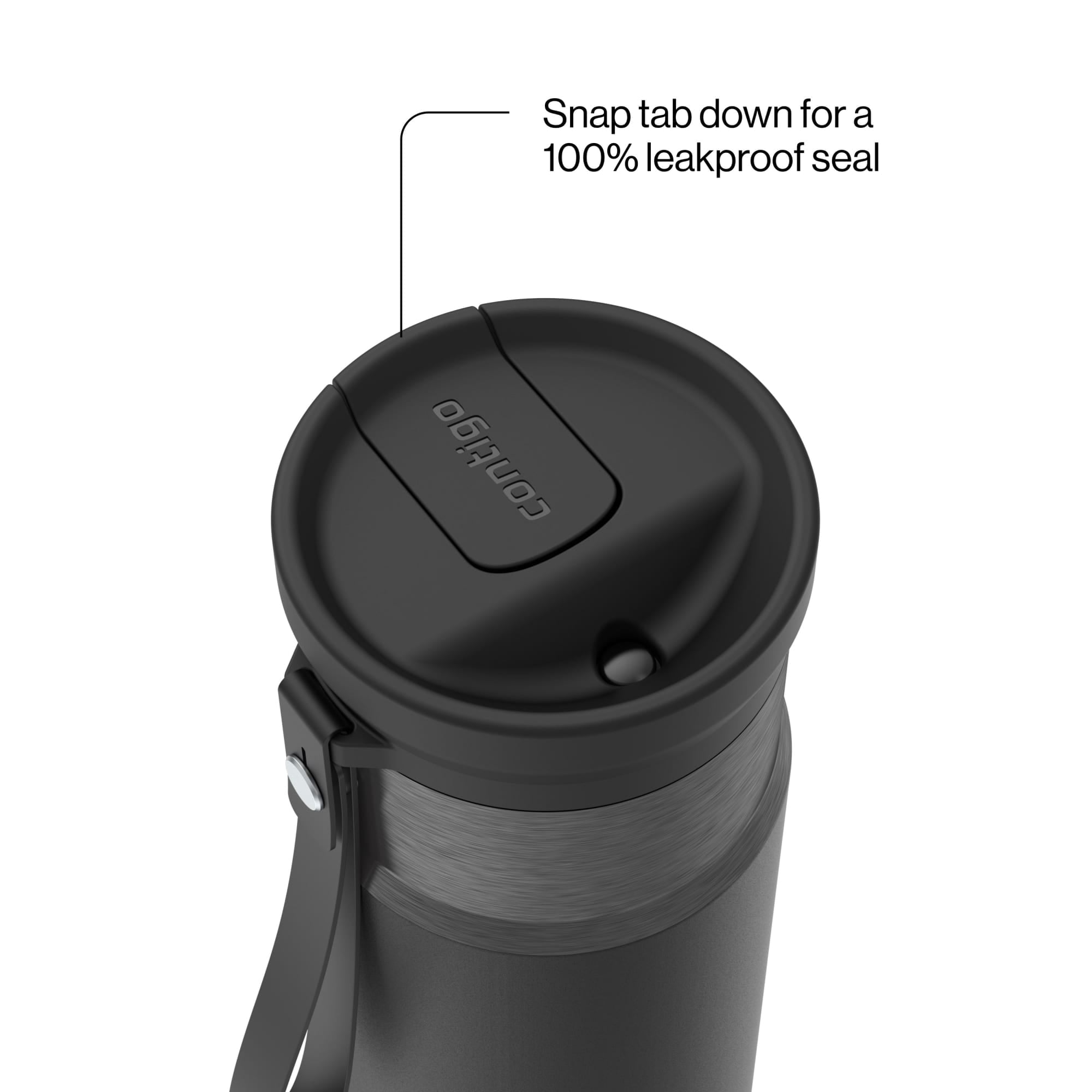Contigo SnapSeal Leakproof Stainless Steel Reusable Water Bottle with Carrying Strap, Black/Bronze, 16 oz M65U