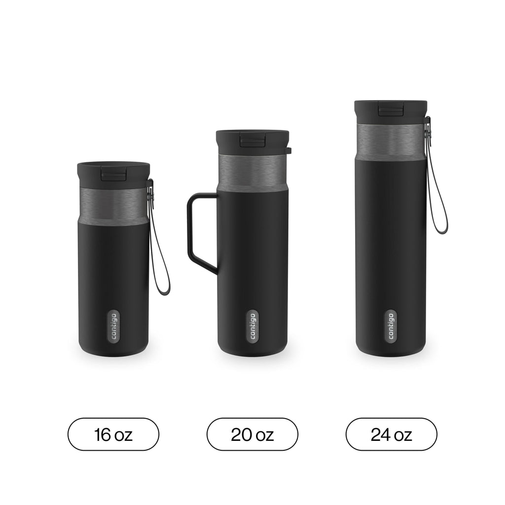Contigo SnapSeal Leakproof Stainless Steel Reusable Water Bottle with Carrying Strap, Black/Bronze, 16 oz M65U