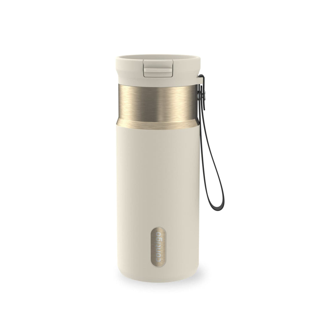 Contigo SnapSeal Leakproof Stainless Steel Reusable Water Bottle with Carrying Strap, Black/Bronze, 16 oz M65U