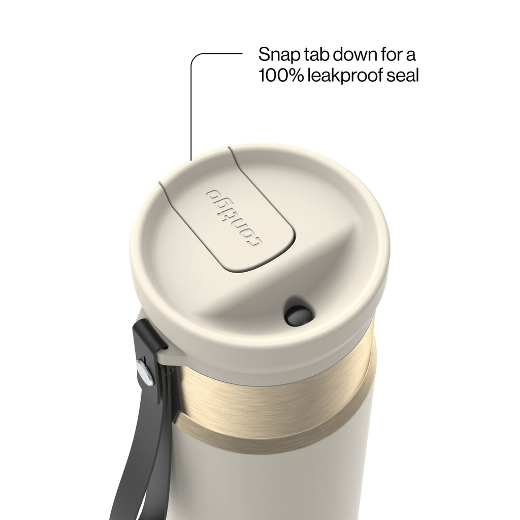 Contigo SnapSeal Leakproof Stainless Steel Reusable Water Bottle with Carrying Strap, Black/Bronze, 16 oz M65U