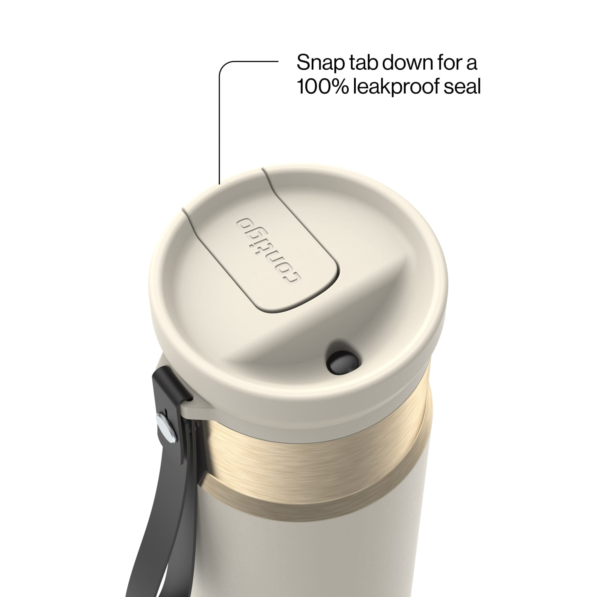 Contigo SnapSeal Leakproof Stainless Steel Reusable Water Bottle with Carrying Strap, Black/Bronze, 16 oz M65U