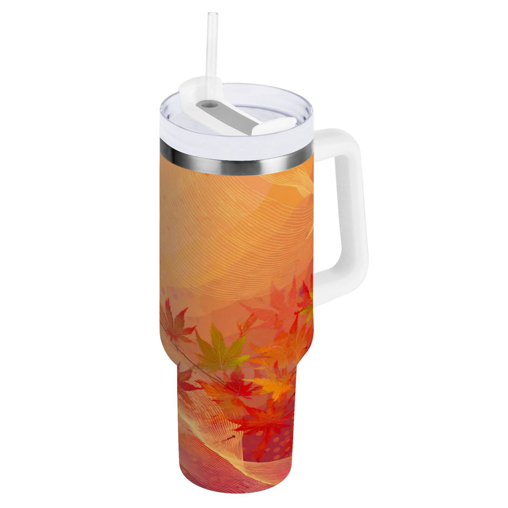 40 oz Insulated Stainless Steel Tumbler Double Wall Stainless Steel Tumbler with 2-Way Drinking Red Maple Leaves in Autumn M475W