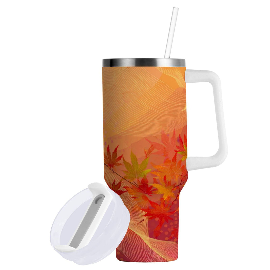 40 oz Insulated Stainless Steel Tumbler Double Wall Stainless Steel Tumbler with 2-Way Drinking Red Maple Leaves in Autumn M475W
