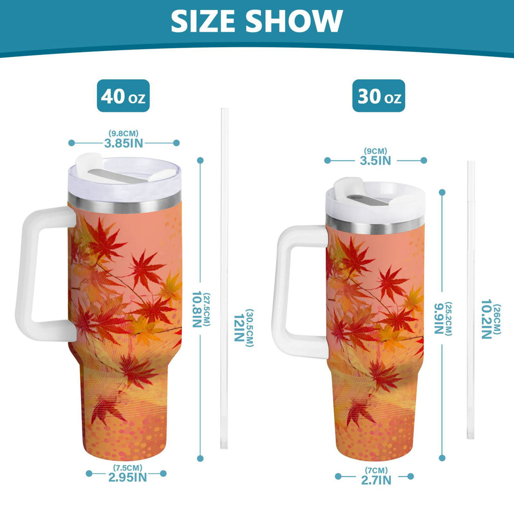 40 oz Insulated Stainless Steel Tumbler Double Wall Stainless Steel Tumbler with 2-Way Drinking Red Maple Leaves in Autumn M475W