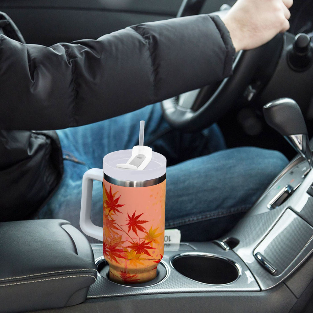 40 oz Insulated Stainless Steel Tumbler Double Wall Stainless Steel Tumbler with 2-Way Drinking Red Maple Leaves in Autumn M475W