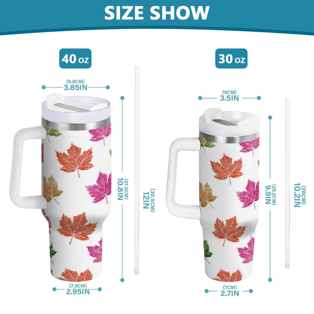 40 oz Insulated Stainless Steel Tumbler Double Wall Stainless Steel Tumbler with 2-Way Drinking Pink Maple Leaf M459X