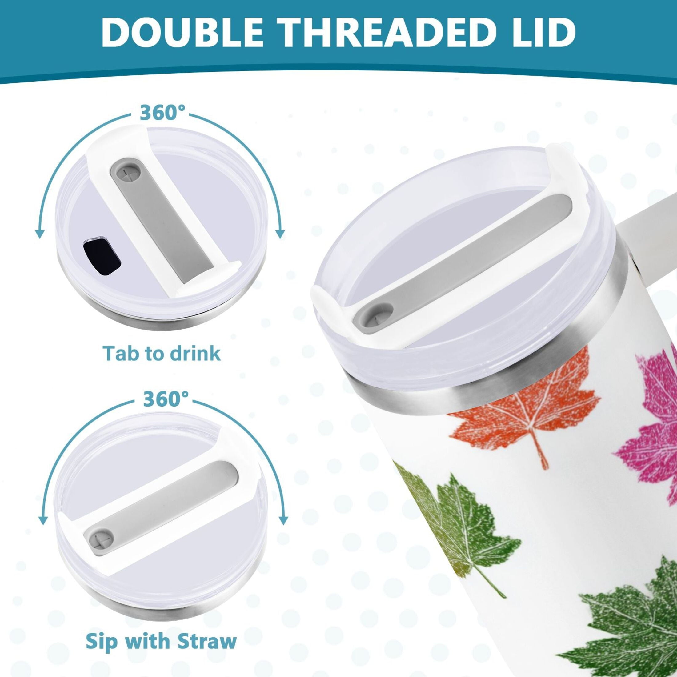 40 oz Insulated Stainless Steel Tumbler Double Wall Stainless Steel Tumbler with 2-Way Drinking Pink Maple Leaf M459X