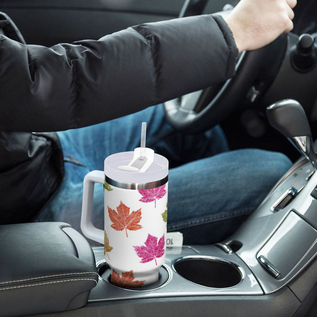 40 oz Insulated Stainless Steel Tumbler Double Wall Stainless Steel Tumbler with 2-Way Drinking Pink Maple Leaf M459X