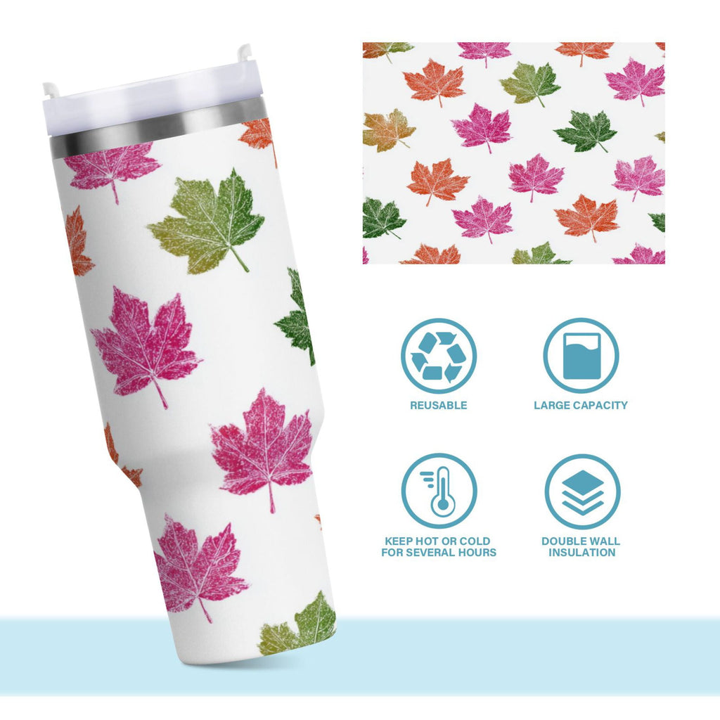 40 oz Insulated Stainless Steel Tumbler Double Wall Stainless Steel Tumbler with 2-Way Drinking Pink Maple Leaf M459X