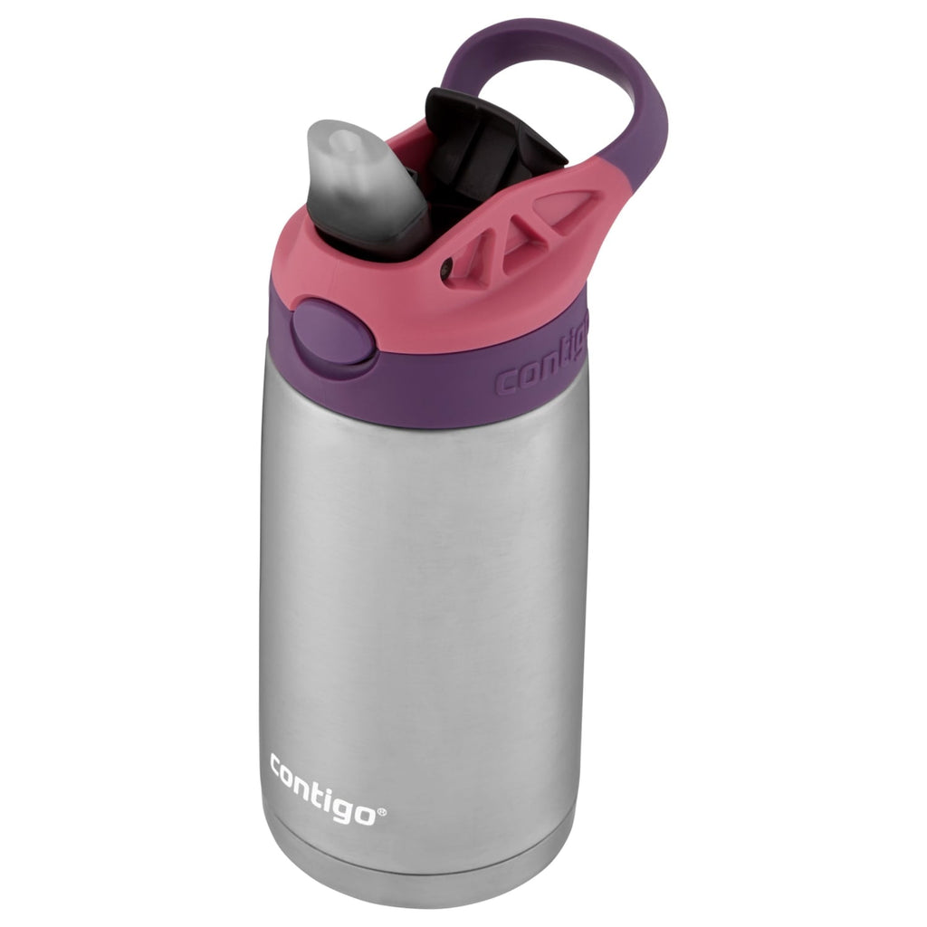 Contigo Kids Stainless Steel Water Bottle with Redesigned AUTOSPOUT Straw Lid Eggplant and Punch, 13 fl oz. M116N