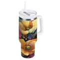 40 oz Insulated Stainless Steel Tumbler Double Wall Stainless Steel Tumbler with 2-Way Drinking Vibrant and Intricate Flowers M463K