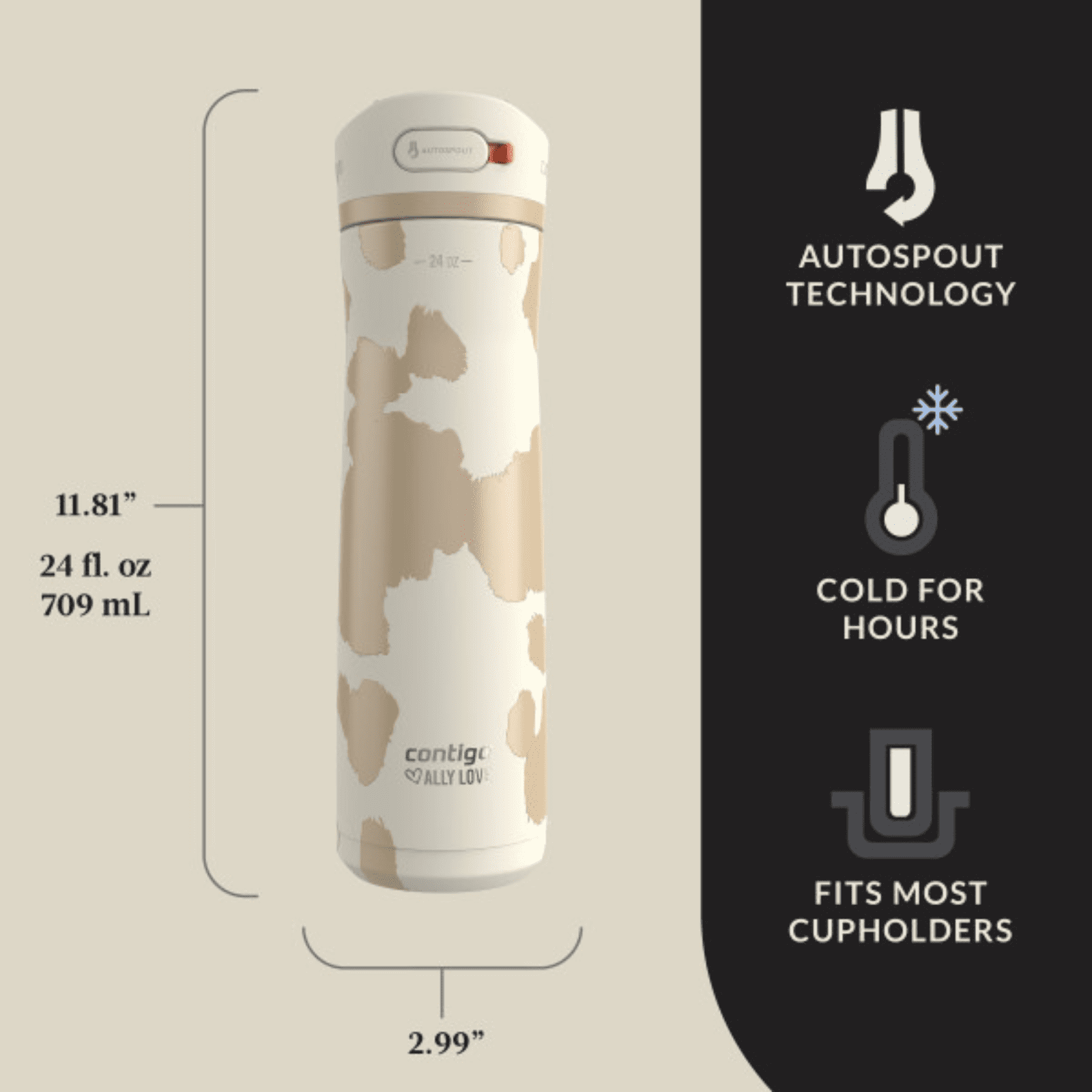 Contigo x Ally Love Ashland Chill 2.0 Stainless Steel Water Bottle with Autospout Lid, 24 oz, Oatmilk M92V