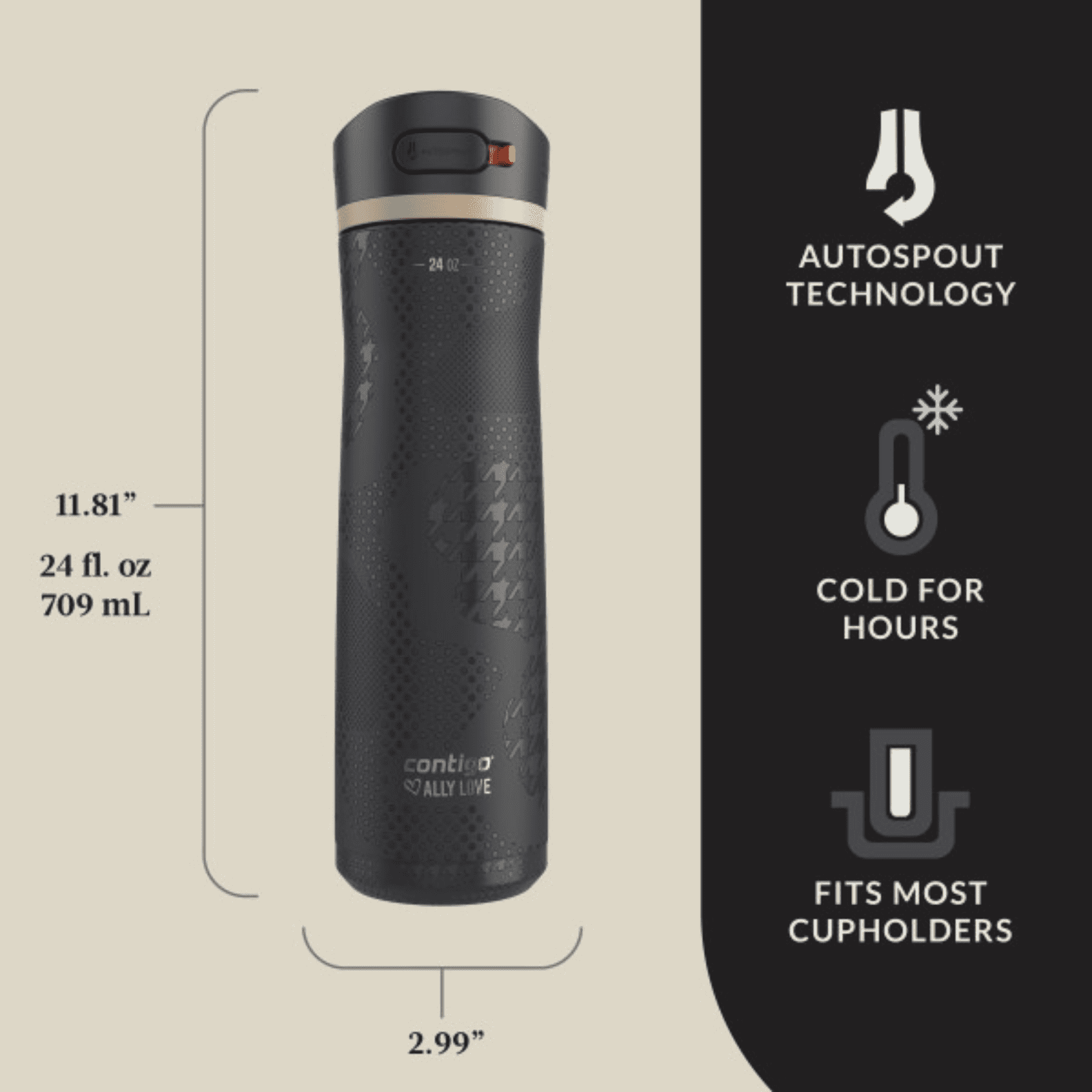 Contigo x Ally Love Ashland Chill 2.0 Stainless Steel Water Bottle with Autospout Lid, 24 oz, Oatmilk M92V