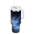 40 oz Insulated Stainless Steel Tumbler Double Wall Stainless Steel Tumbler with 2-Way Drinking Baseball with Water and Fire M680Y