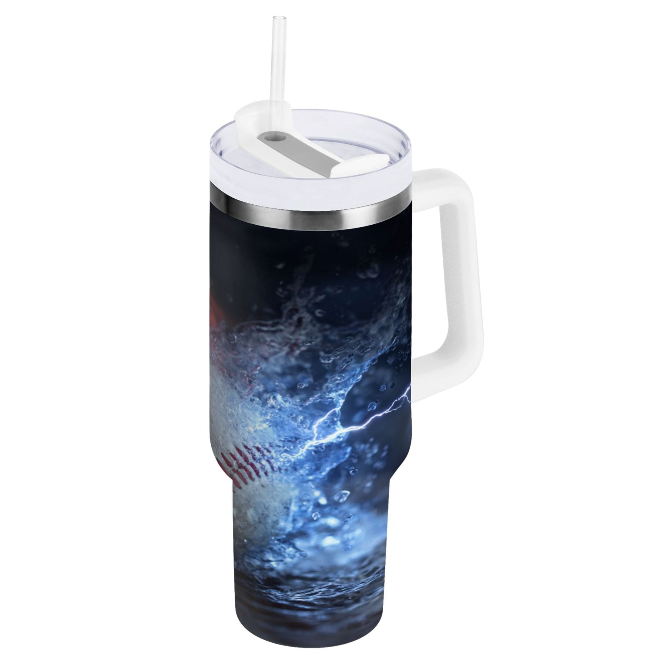 40 oz Insulated Stainless Steel Tumbler Double Wall Stainless Steel Tumbler with 2-Way Drinking Baseball with Water and Fire M680Y