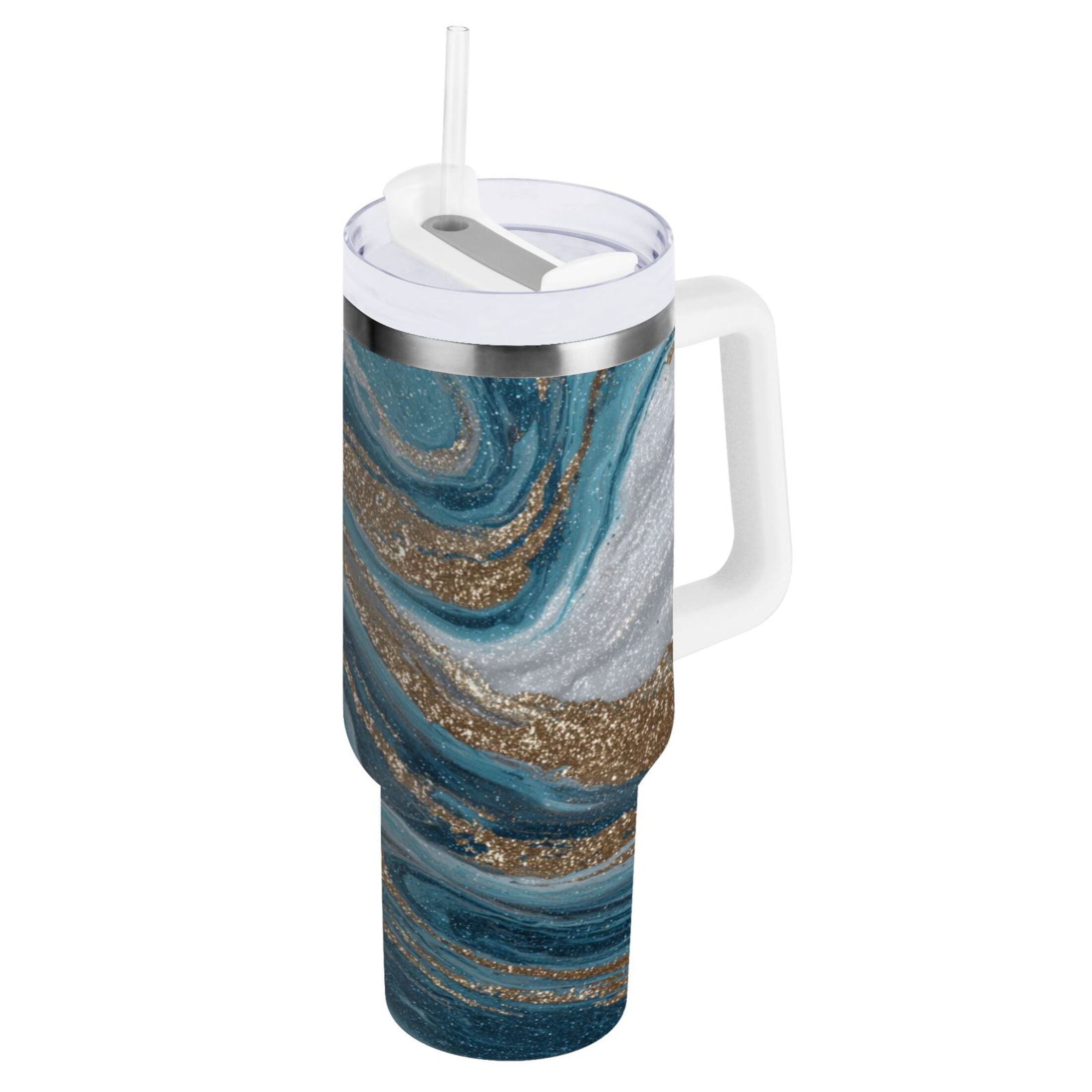30 oz Insulated Stainless Steel Tumbler Double Wall Stainless Steel Tumbler with 2-Way Drinking Blue and Gold Swirling M497T