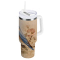 40 oz Insulated Stainless Steel Tumbler Double Wall Stainless Steel Tumbler with 2-Way Drinking Bluebird and Ancient Flowers M574N