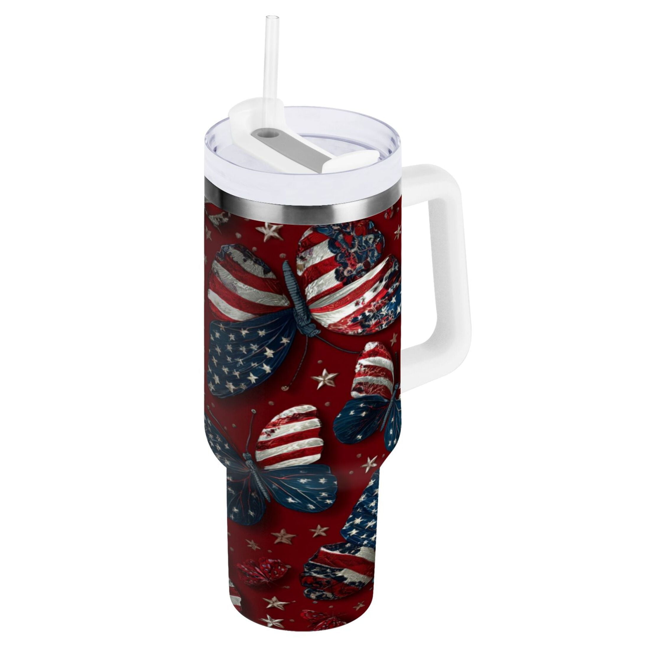 40 oz Insulated Stainless Steel Tumbler Double Wall Stainless Steel Tumbler with 2-Way Drinking Butterfly with National Flag M517S