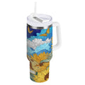 40 oz Insulated Stainless Steel Tumbler Double Wall Stainless Steel Tumbler with 2-Way Drinking Cat Lies in The Sunflowers M651U