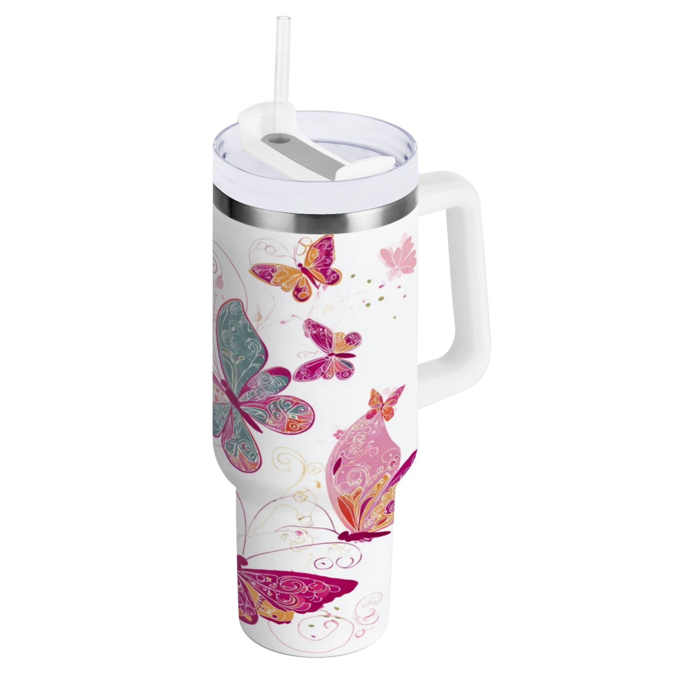 30 oz Insulated Stainless Steel Tumbler Double Wall Stainless Steel Tumbler with 2-Way Drinking Colorful Butterflies M605P