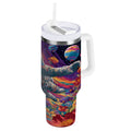 40 oz Insulated Stainless Steel Tumbler Double Wall Stainless Steel Tumbler with 2-Way Drinking Colorful Flowers and Planets M598F