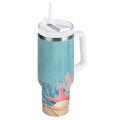 40 oz Insulated Stainless Steel Tumbler Double Wall Stainless Steel Tumbler with 2-Way Drinking Colorful Starfish and Seashells M636V
