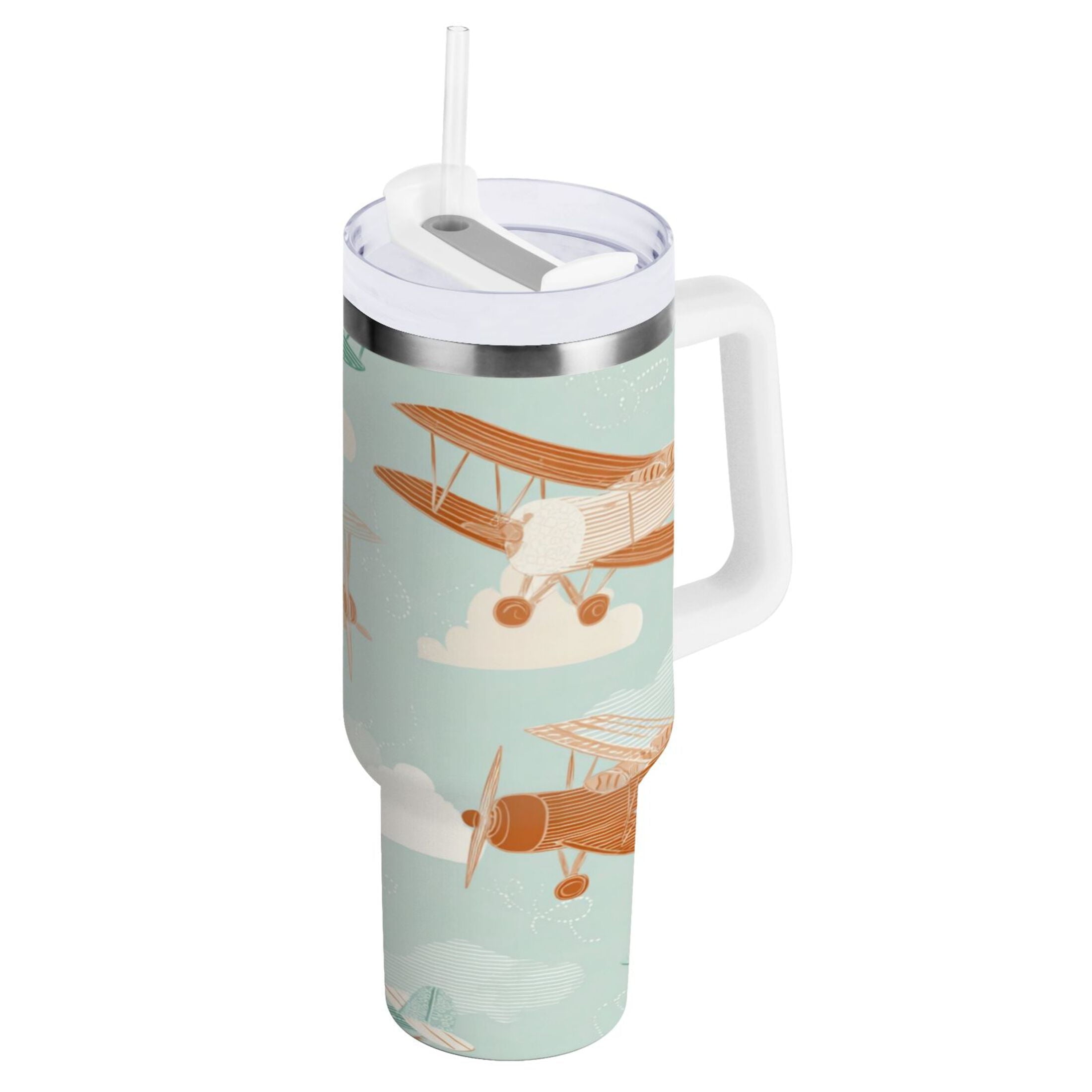 40 oz Insulated Stainless Steel Tumbler Double Wall Stainless Steel Tumbler with 2-Way Drinking Cute Airplanes M647B